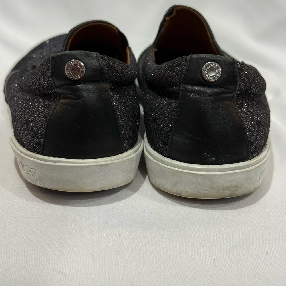 Jimmy Choo Glitter Black Slip On Sneakers 41 Luxury Casual Streetwear Statement - Picture 7 of 11